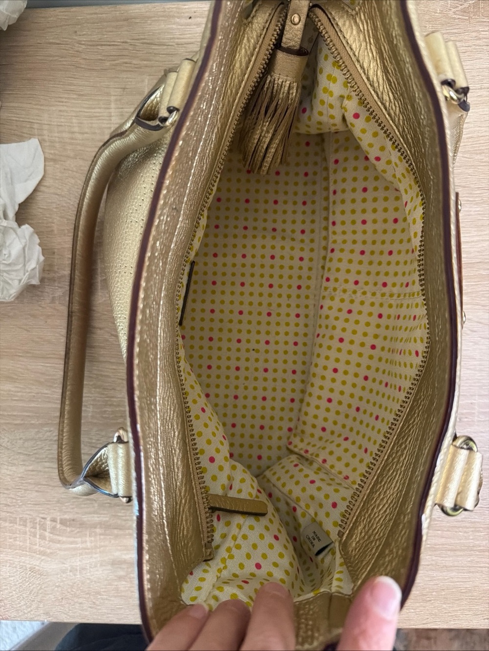 Kate Spade Gold Metallic Leather Handbag Perforated Shoulder Bag - Picture 8 of 13